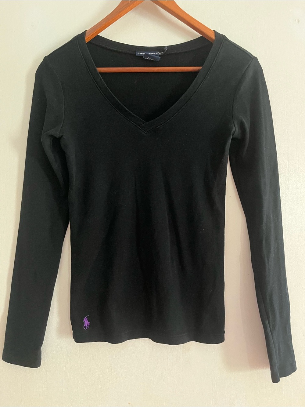 Ralph Lauren Sport Black V-Neck Long Sleeve Top Size S